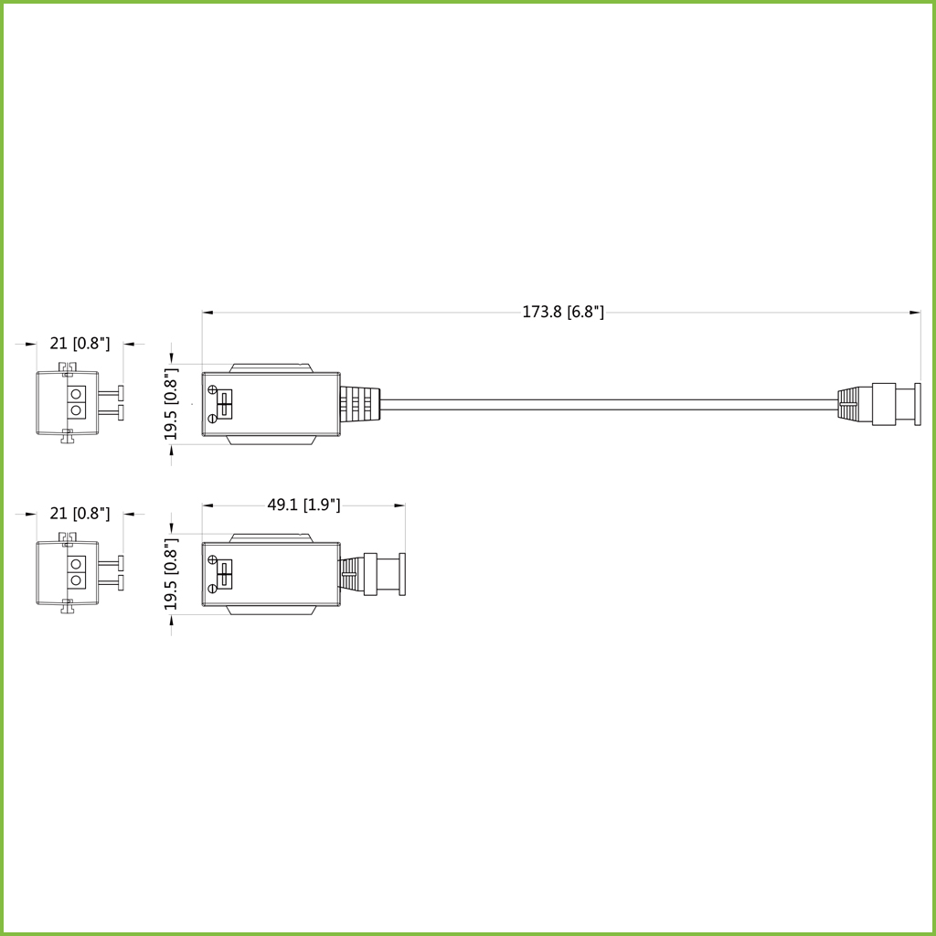 Kit Conversor UTP Vídeo para HDCVI/TVI/AHD hasta 4K Apilable con 1 Cable Flexible y 1 Conector integrado y PushPin (2 uds)