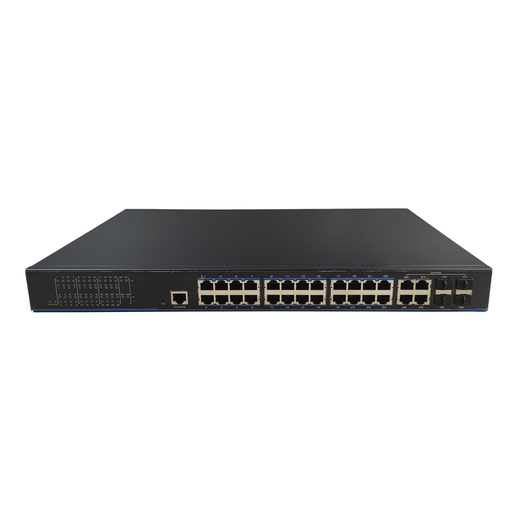 Switch PoE 24 puertos Gigabit + 4 Uplink Gigabit + 4 SFP Combo 280W 802.3af/at 6KV Manejable Layer 2