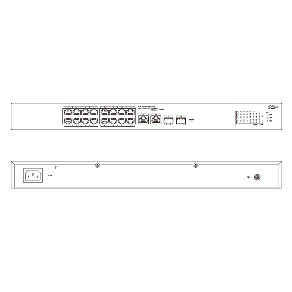 Switch PoE 16 puertos 10/100 + 2 Combo Gigabit RJ45/SFP Uplink 240W Manejable en Cloud Layer2