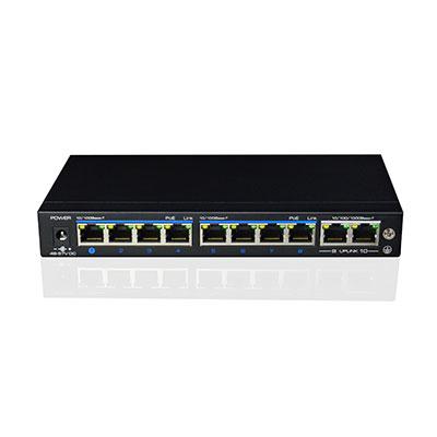 Commutateur PoE + 8 ports 10/100 + 2 Uplink Gigabit 120W 802.3af / à 6KV - mode CCTV 250m