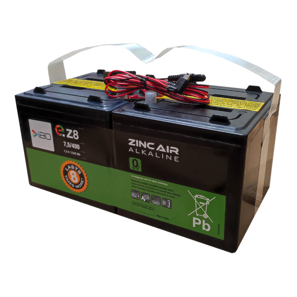 [BAT-7.5V400Ah-DC-eZ8] Batería de Zinc-Aire 7.5V-400Ah. Triple conector DC: Jack, mini USB y mólex. Hasta 6/8 Meses*