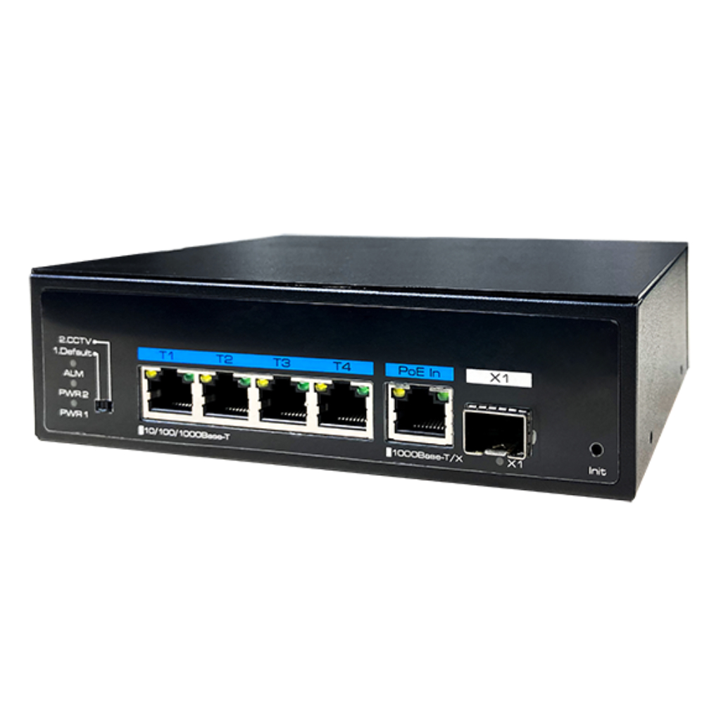 [UTP6306TS-PSD-PDD] Switch PoE++ 4 puertos Gigabit + 1RJ45 Uplink Gigabit + 1SFP Uplink Gigabit 120W-PoE-IN 802.3af/at/bt 6KV DC48V-57V